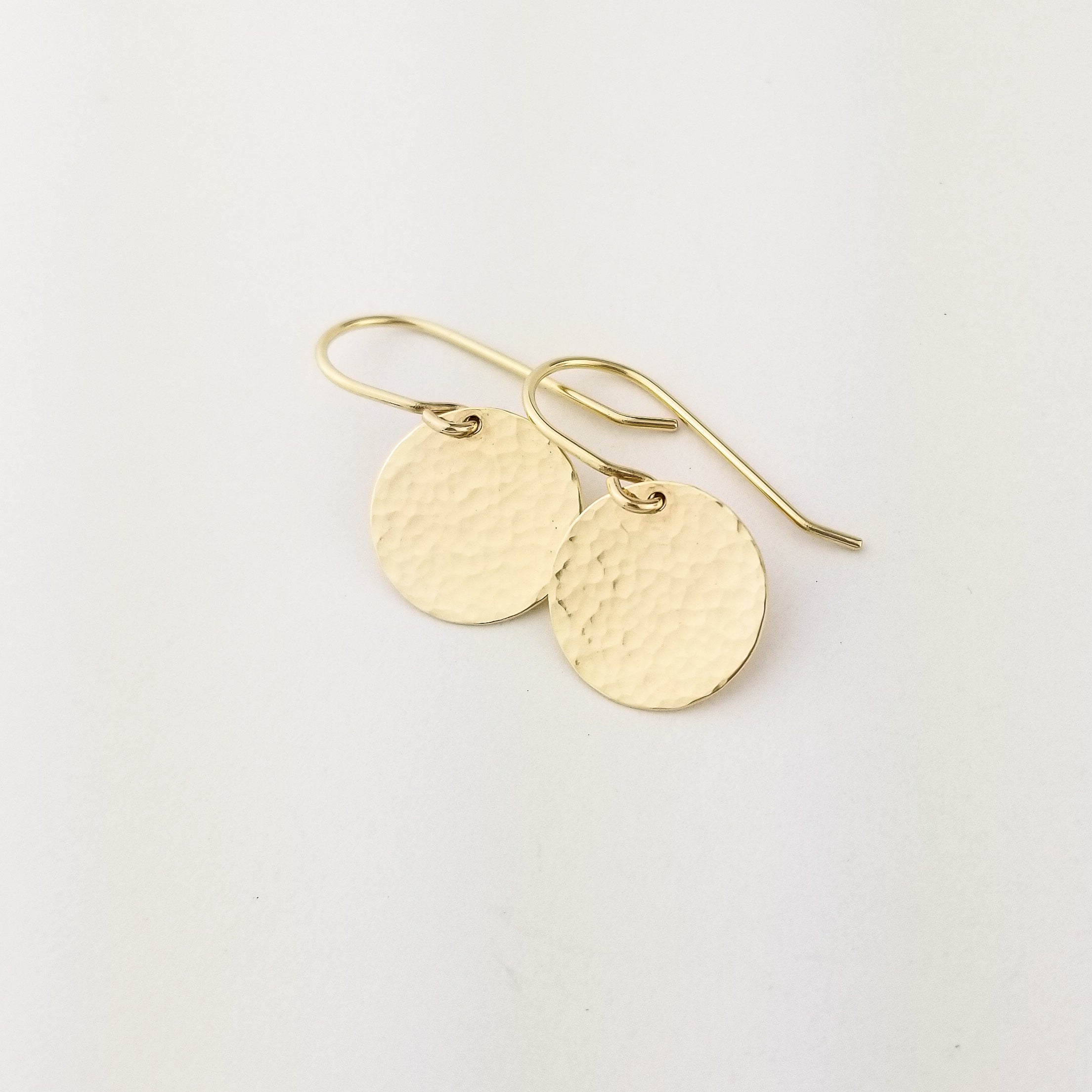 Hammered Yellow Gold Disc Double Drop Earrings | Van Peterson London