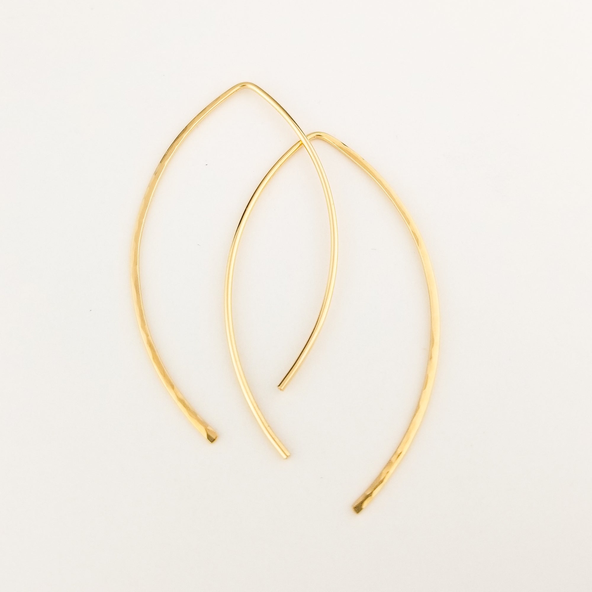 Thick Hammered Solid Gold Open Hoop Threader Earrings