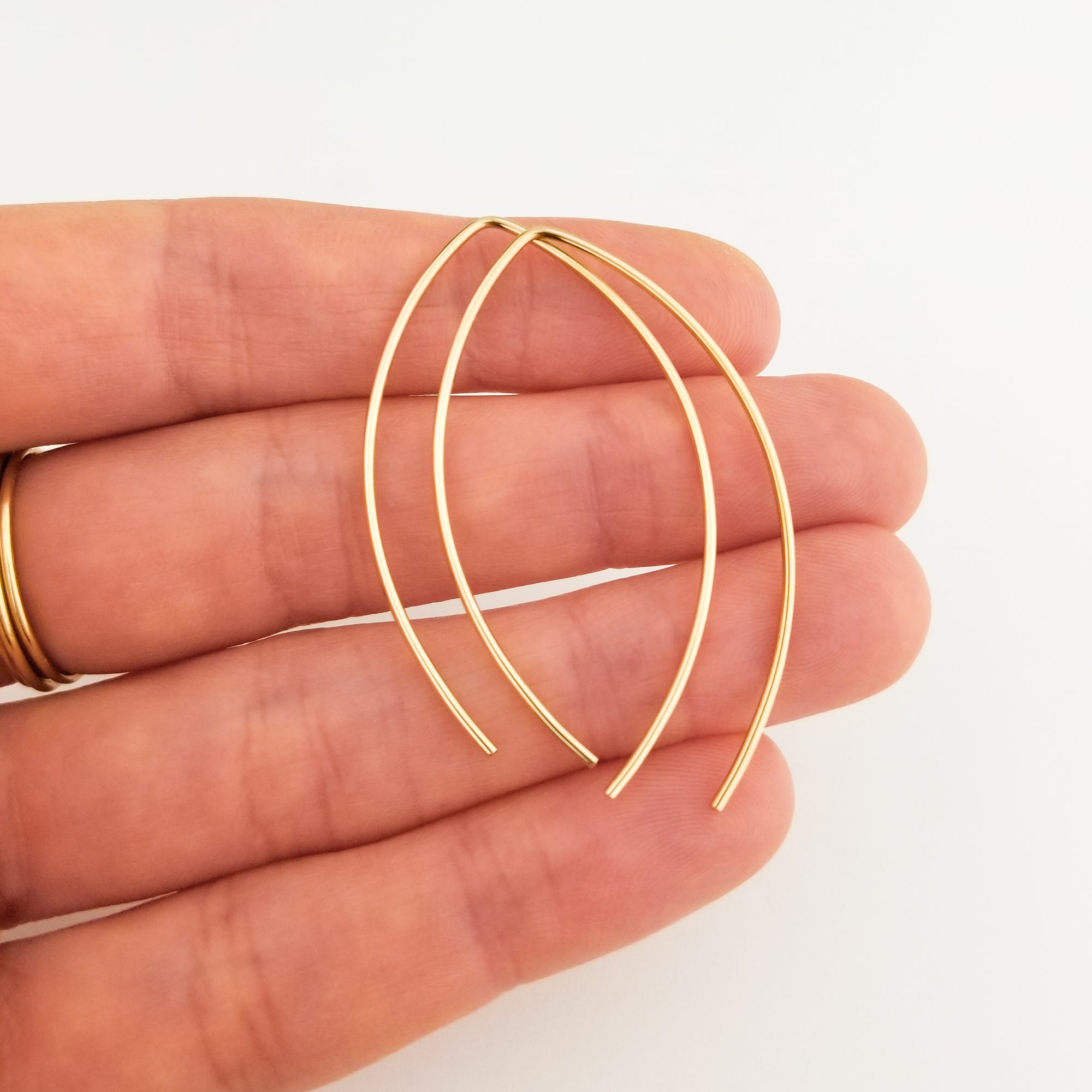 Thick Solid Gold Open Hoop Threader Earrings