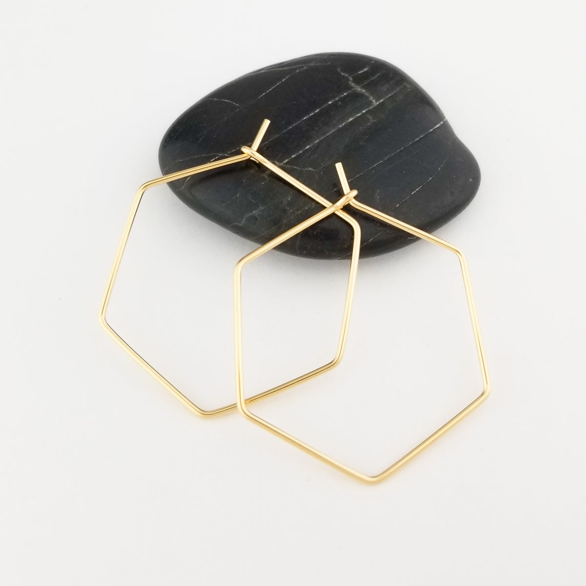 Thin Solid 14k Gold Hexagon Hoop Earrings