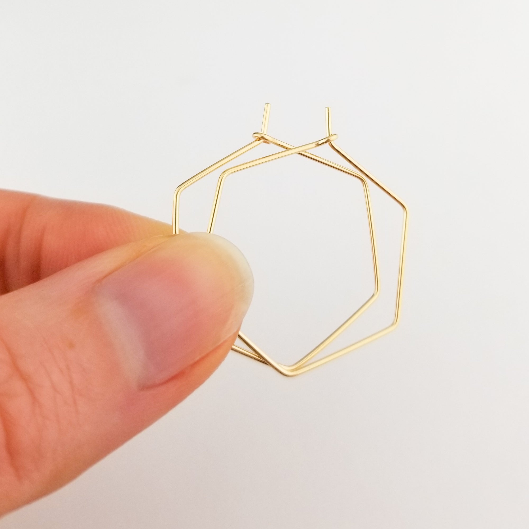 Thin Solid 14k Gold Hexagon Hoop Earrings
