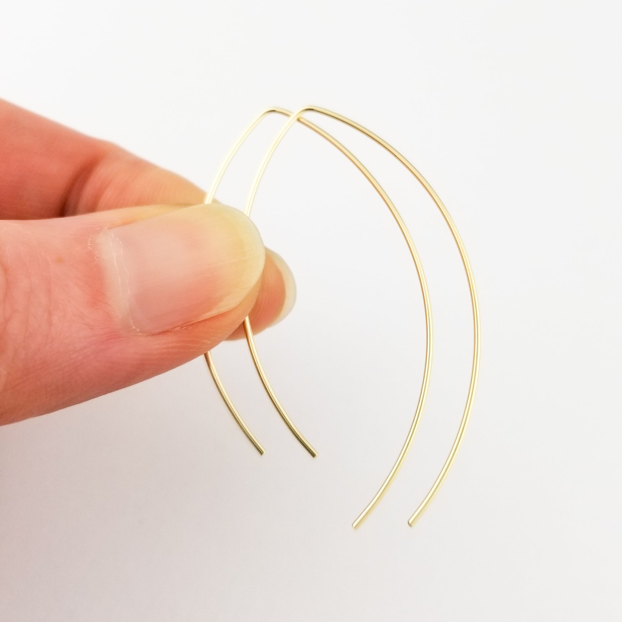 Thin Solid Gold Open Hoop Threader Earrings