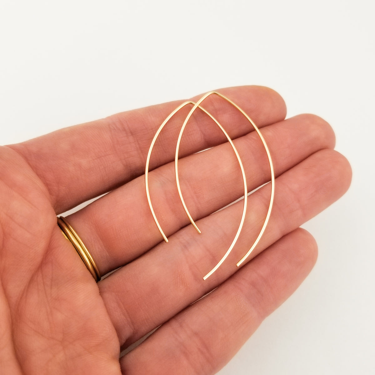 Thin Solid Gold Open Hoop Threader Earrings