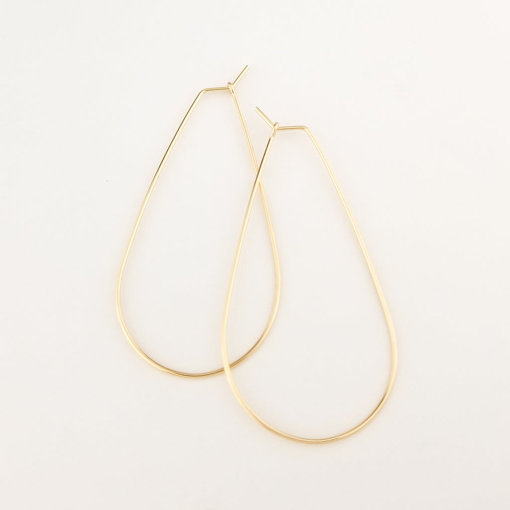 Thin Solid 14k Gold Teardrop Hoop Earrings Aris Designs