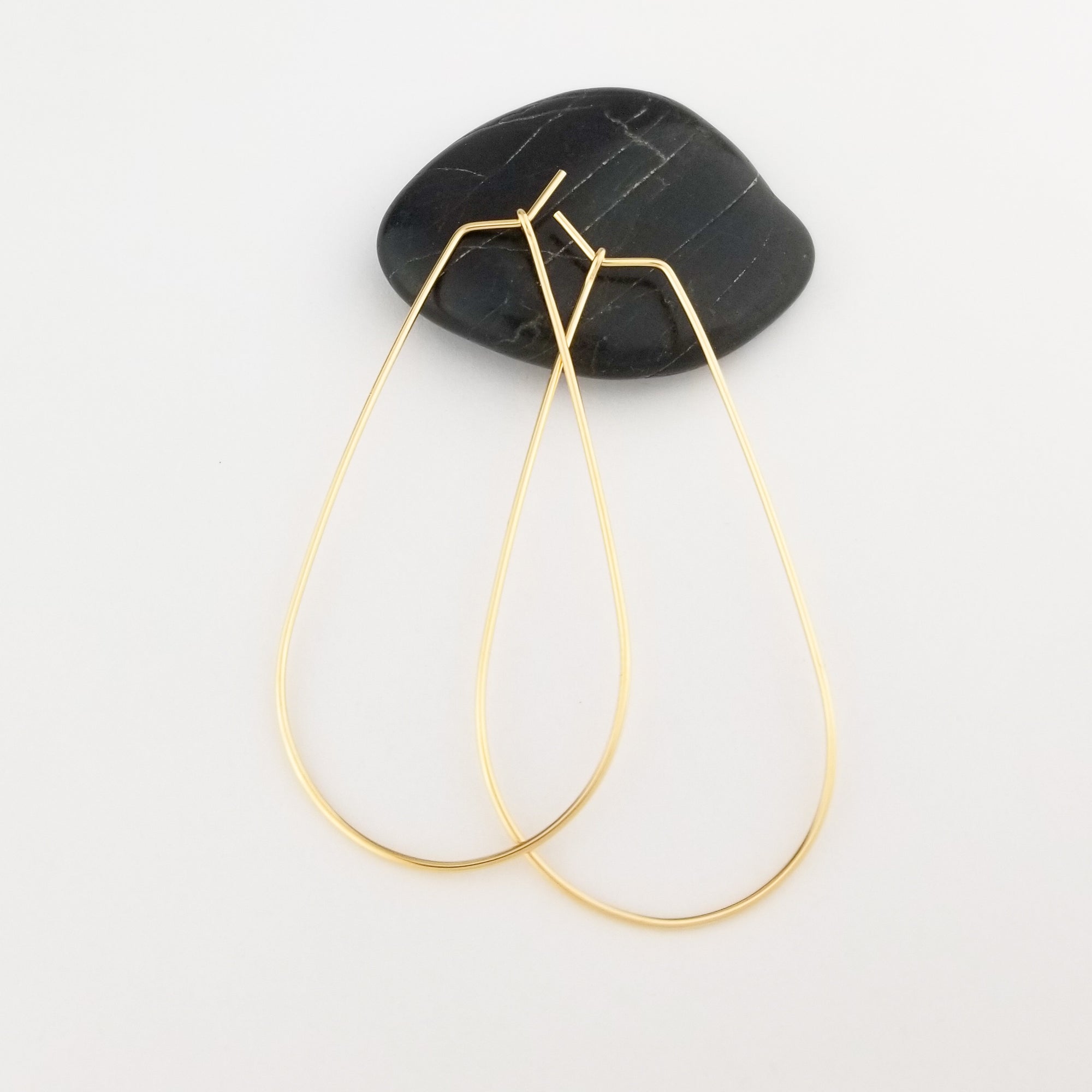 Thin Solid 14k Gold Teardrop Hoop Earrings