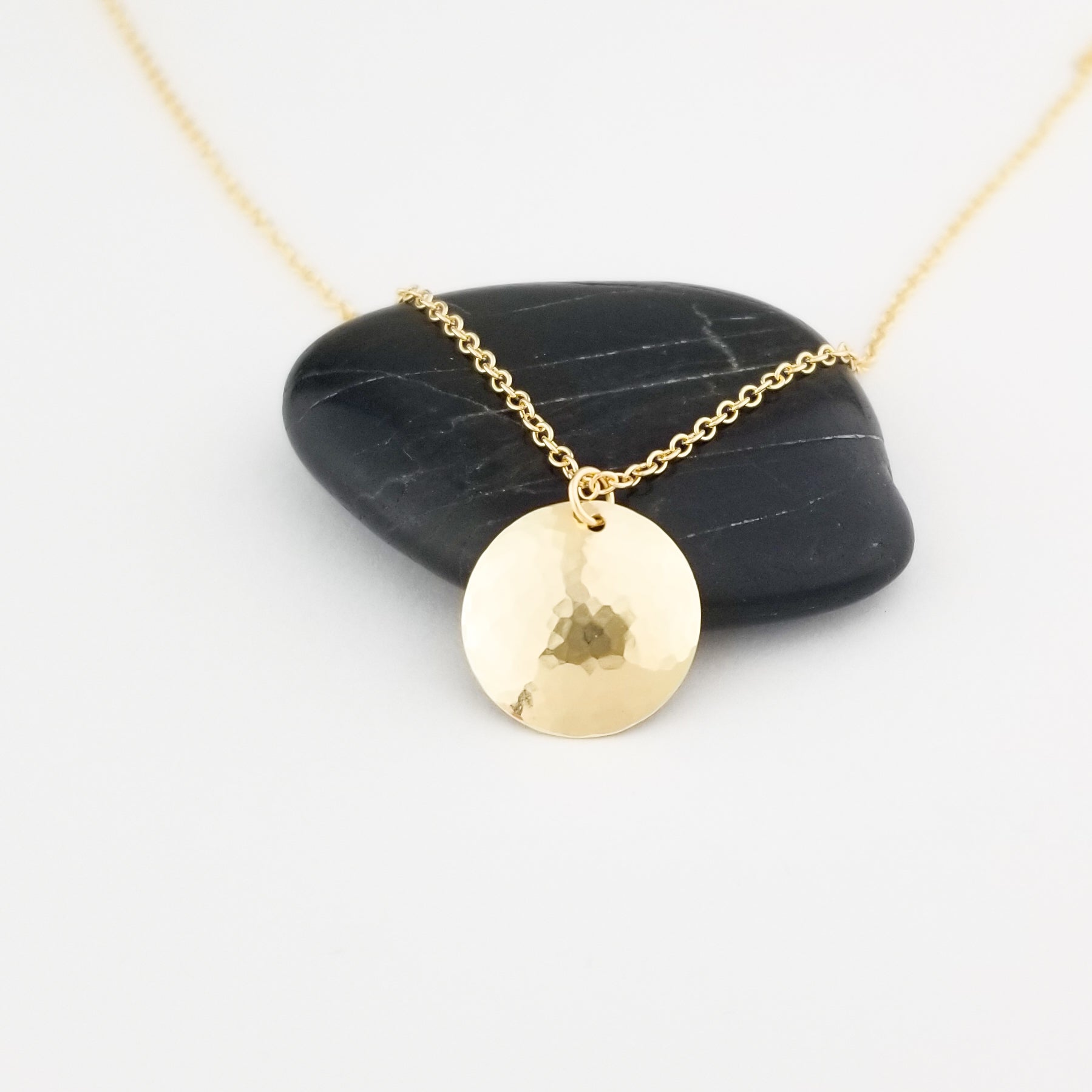 Dainty 14K Gold Hammered Disc Necklace