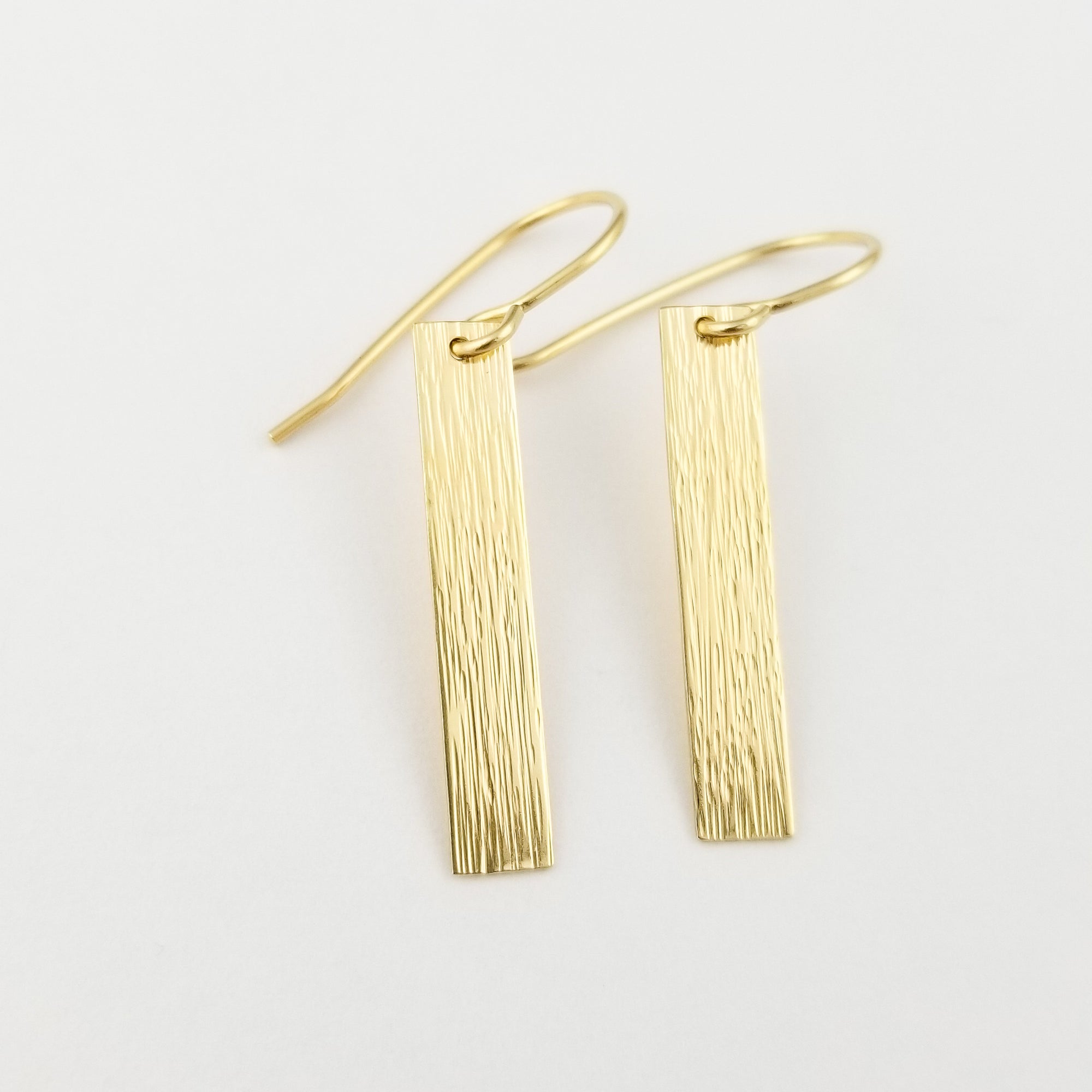 Vertically Hammered Solid 14k Gold Rectangle Earrings