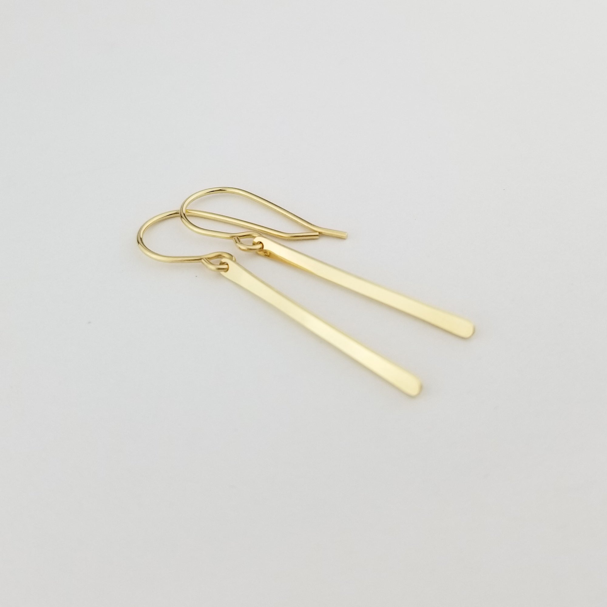 Slim Solid 14k Gold Vertical Bar Earrings