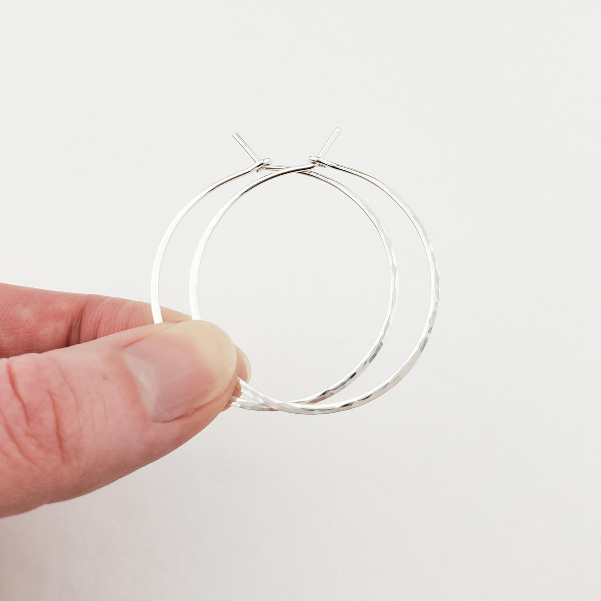 Thick Hammered Silver Hoop Earrings