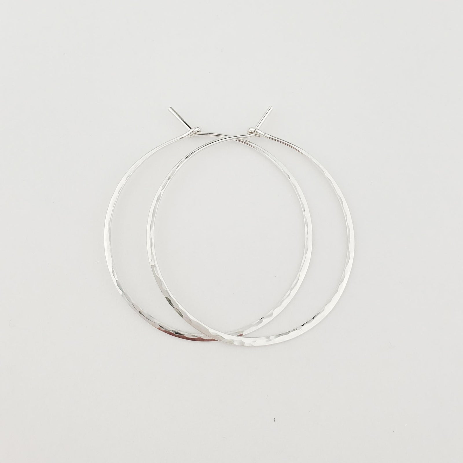 Thick Hammered Silver Hoop Earrings