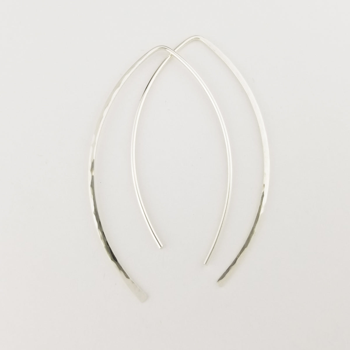 Thick Hammered Silver Open Hoop Threader Earrings