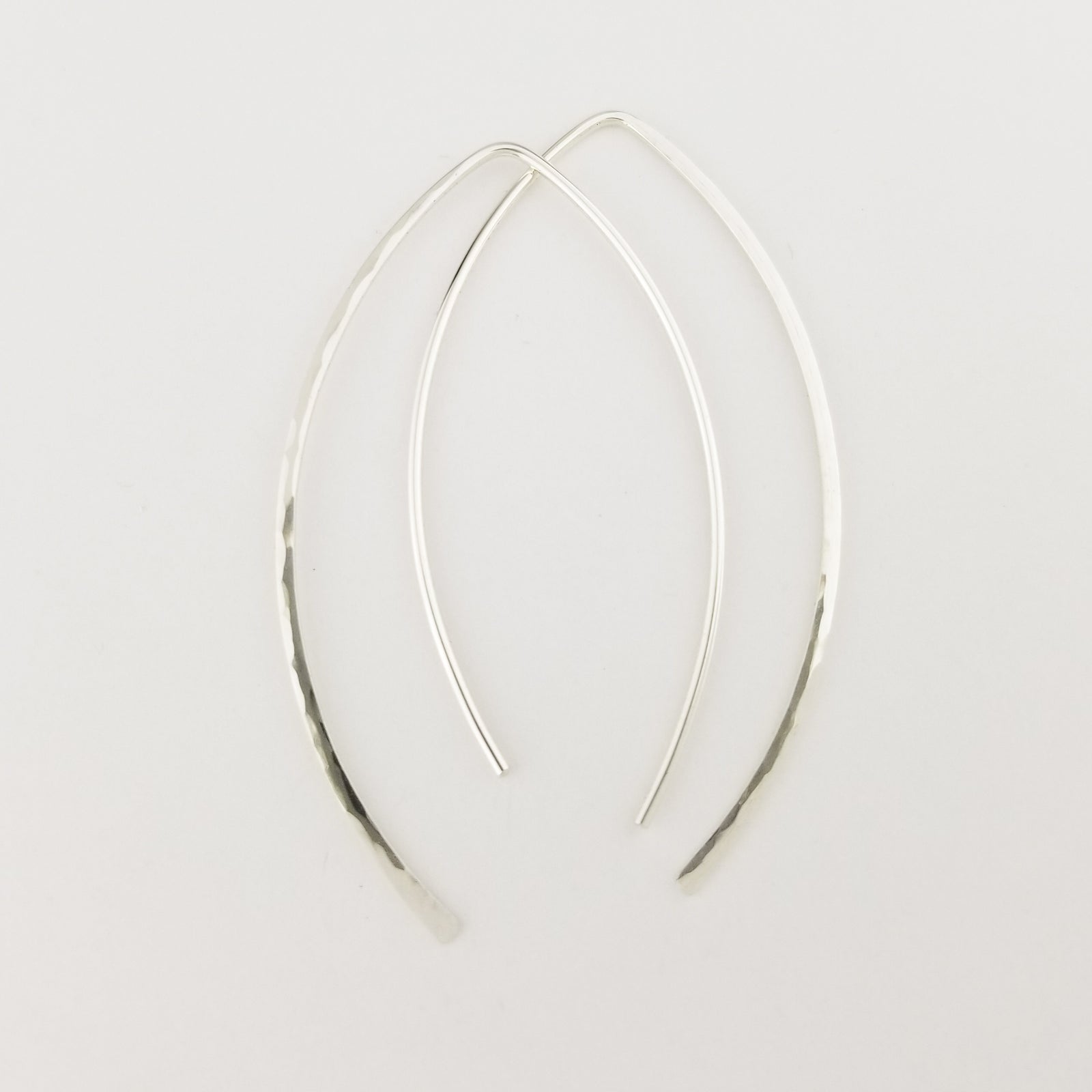 Thick Hammered Silver Open Hoop Threader Earrings