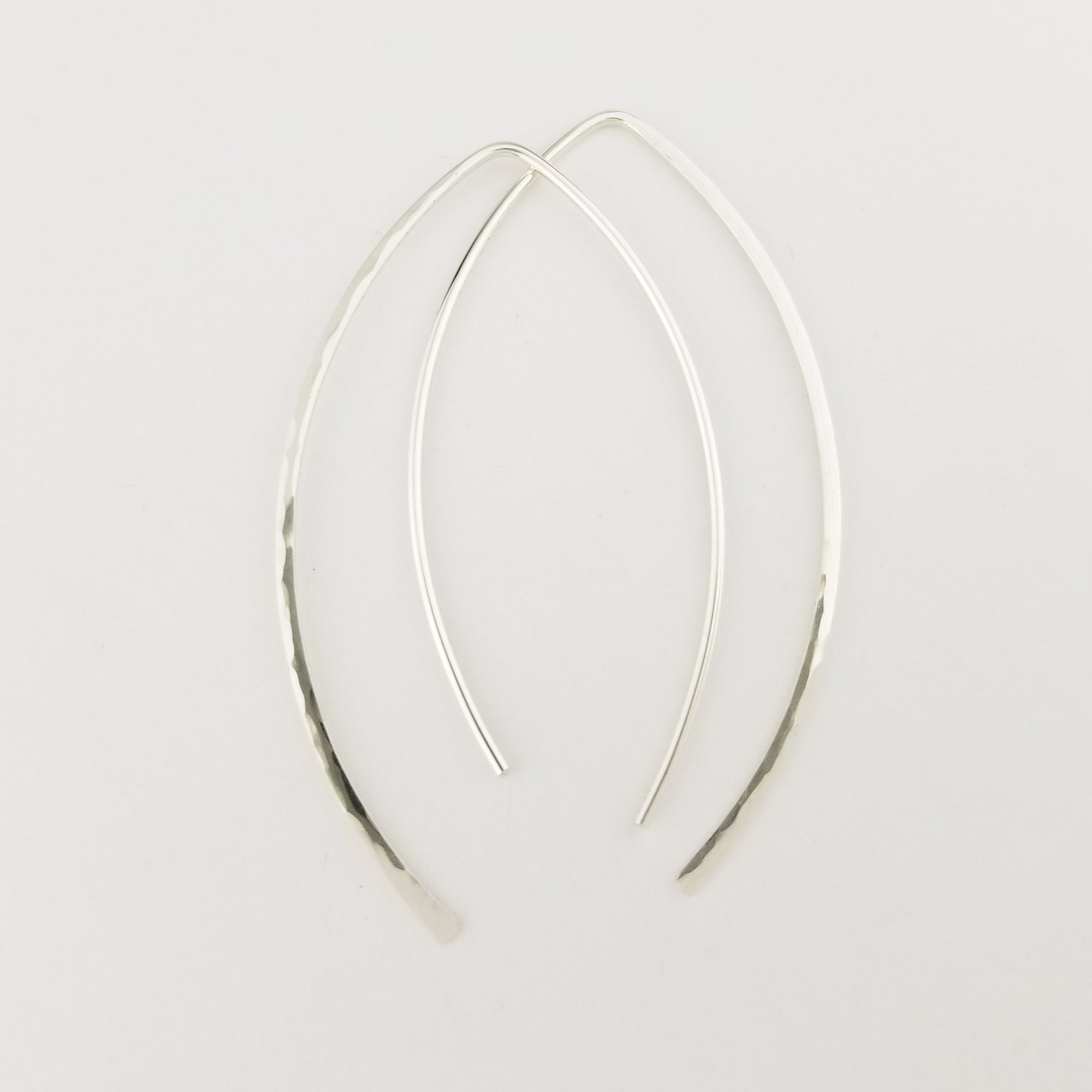 Thick Hammered Silver Open Hoop Threader Earrings