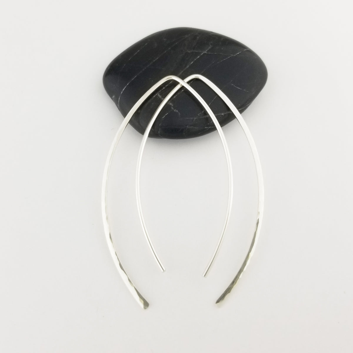 Thick Hammered Silver Open Hoop Threader Earrings
