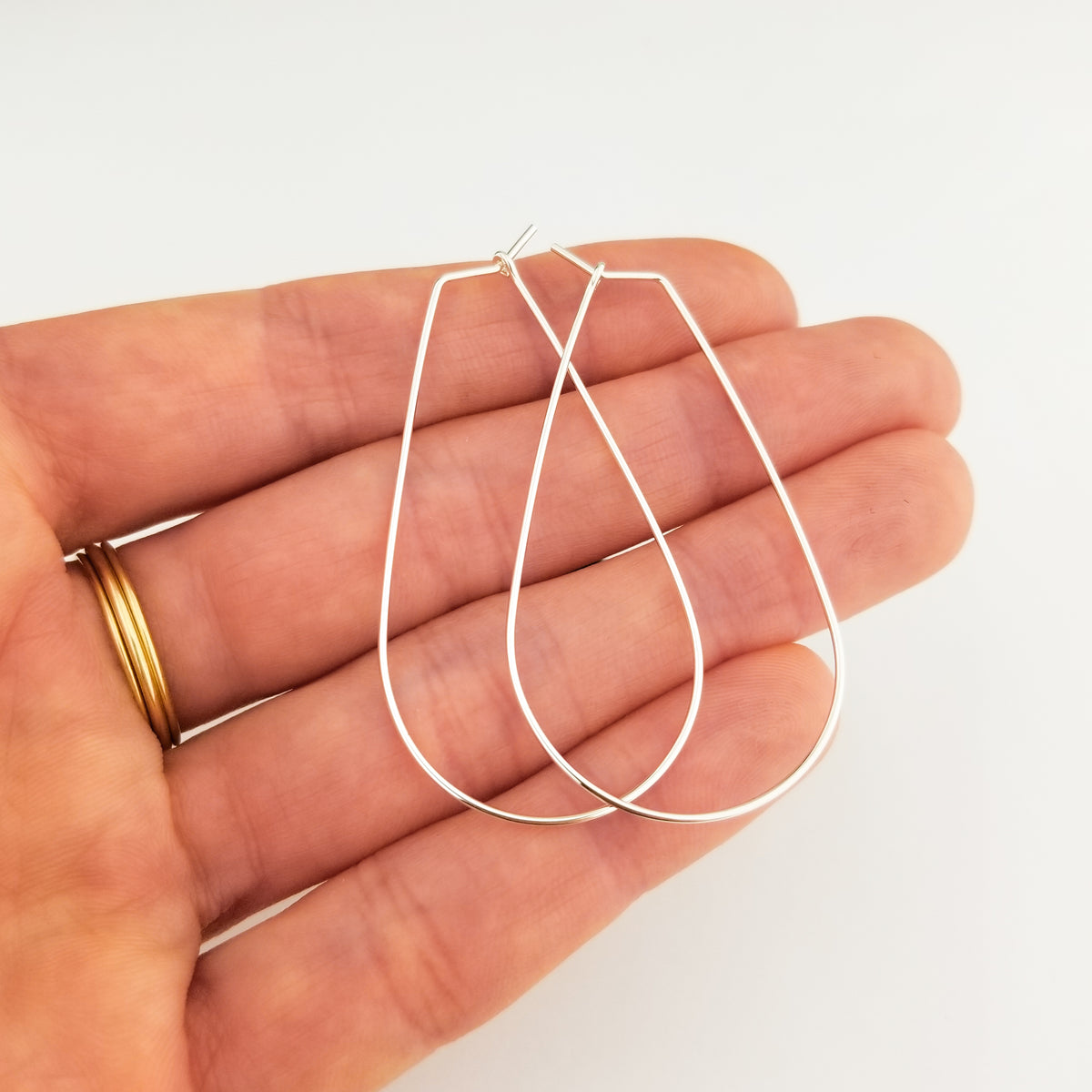 Thin Silver Teardrop Hoop Earrings