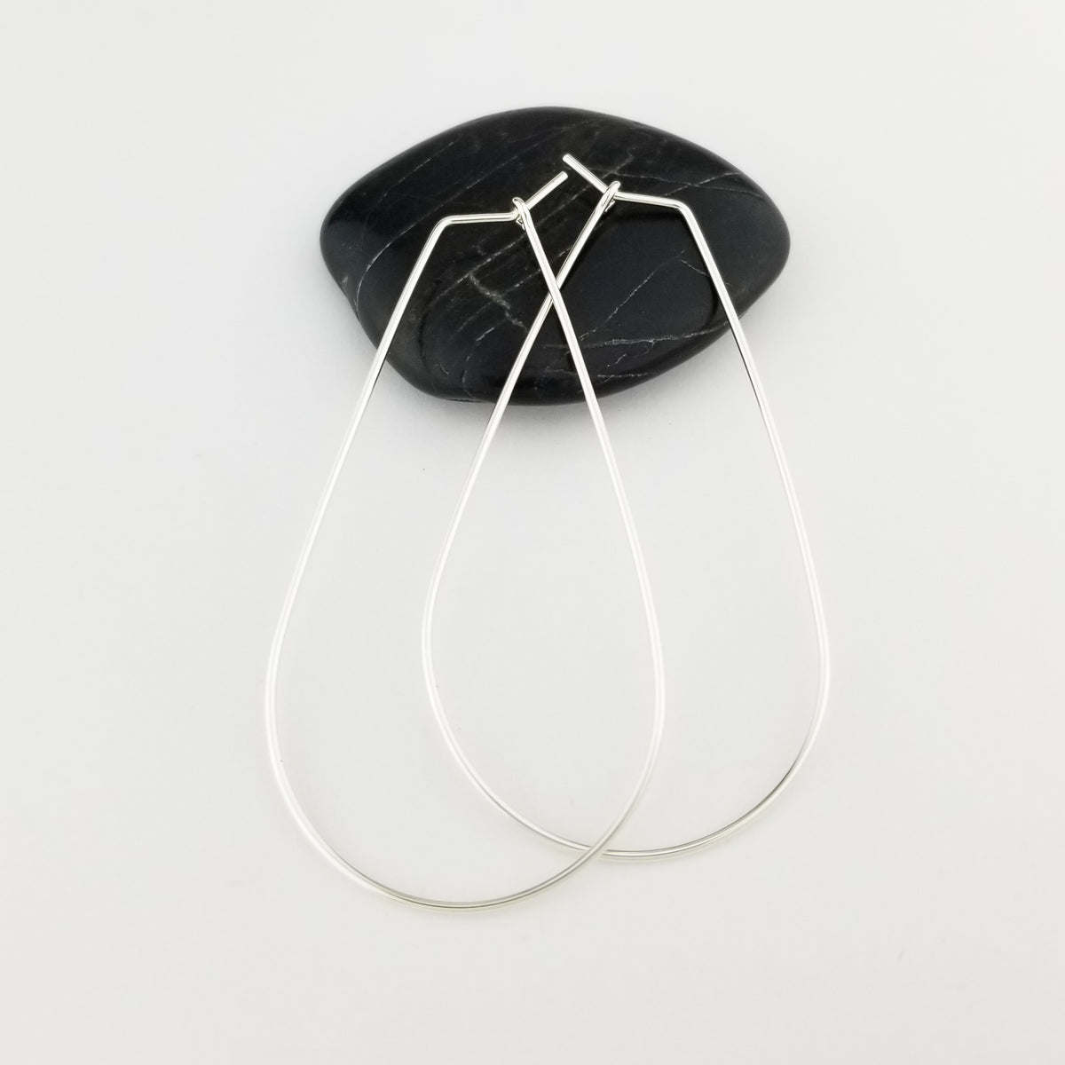 Thin Silver Teardrop Hoop Earrings