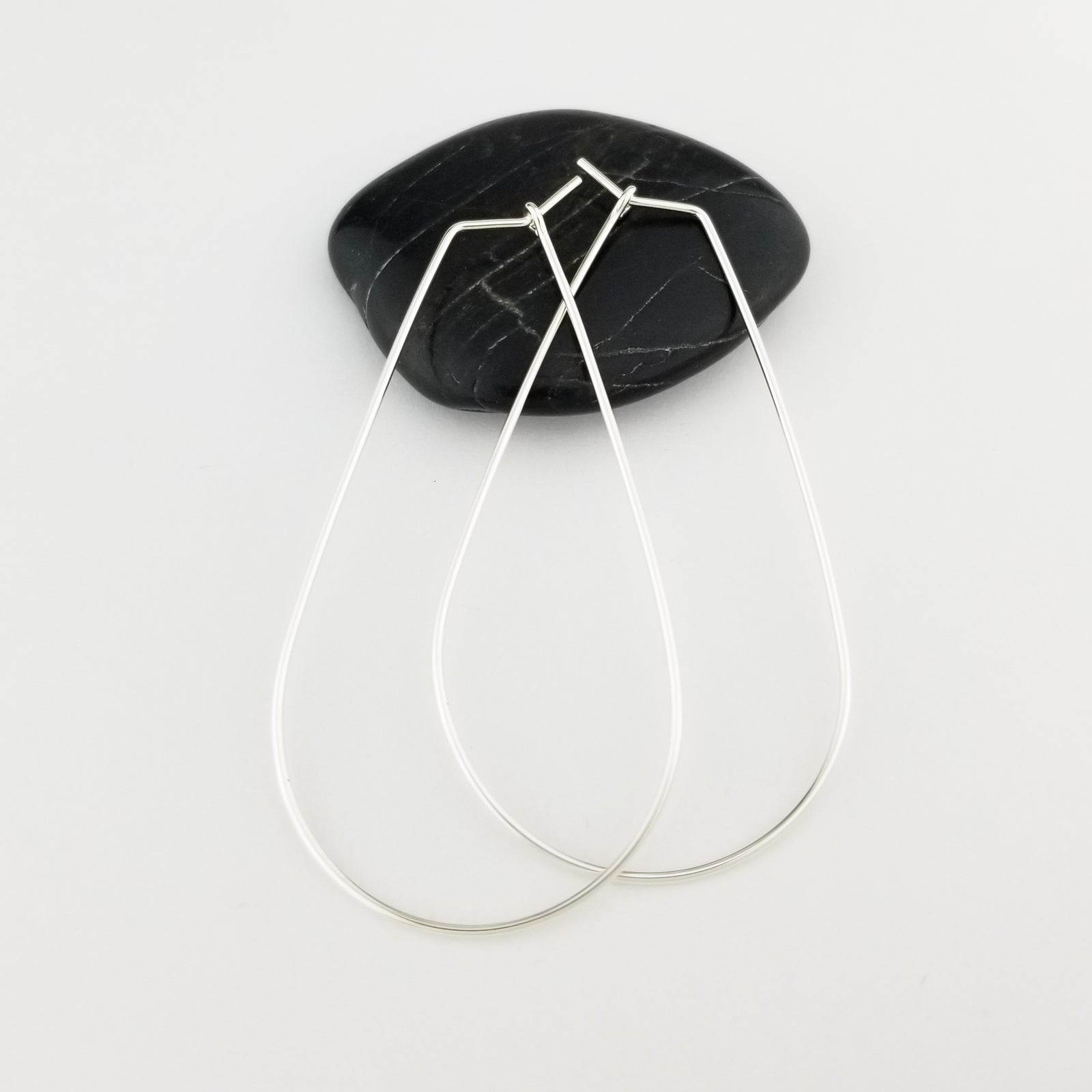 Thin Silver Teardrop Hoop Earrings