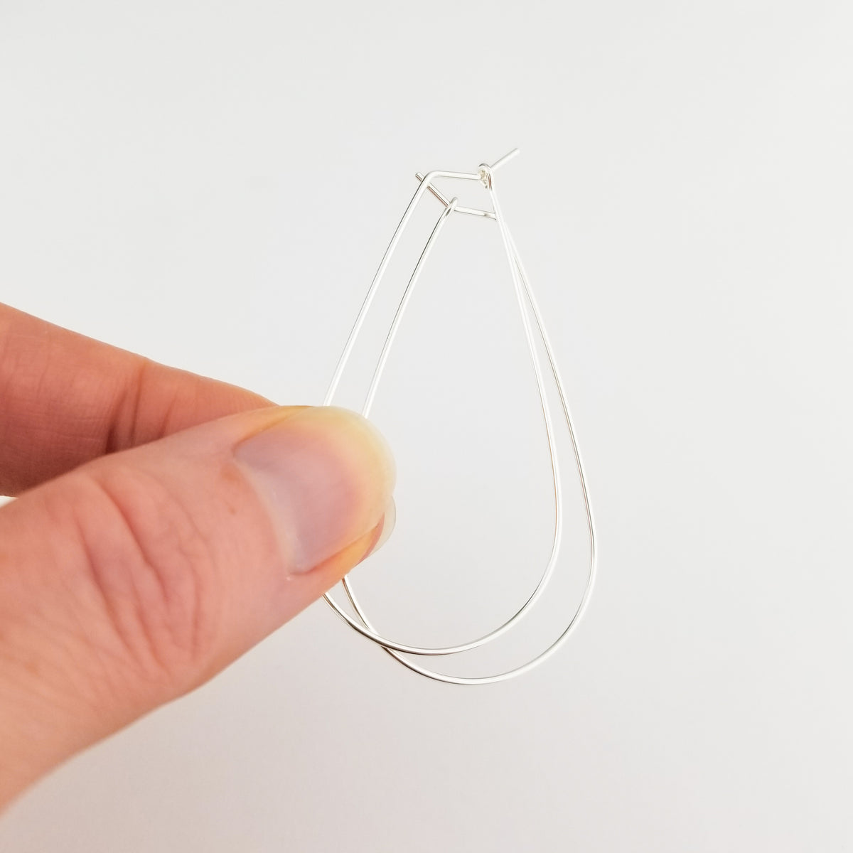 Thin Silver Teardrop Hoop Earrings