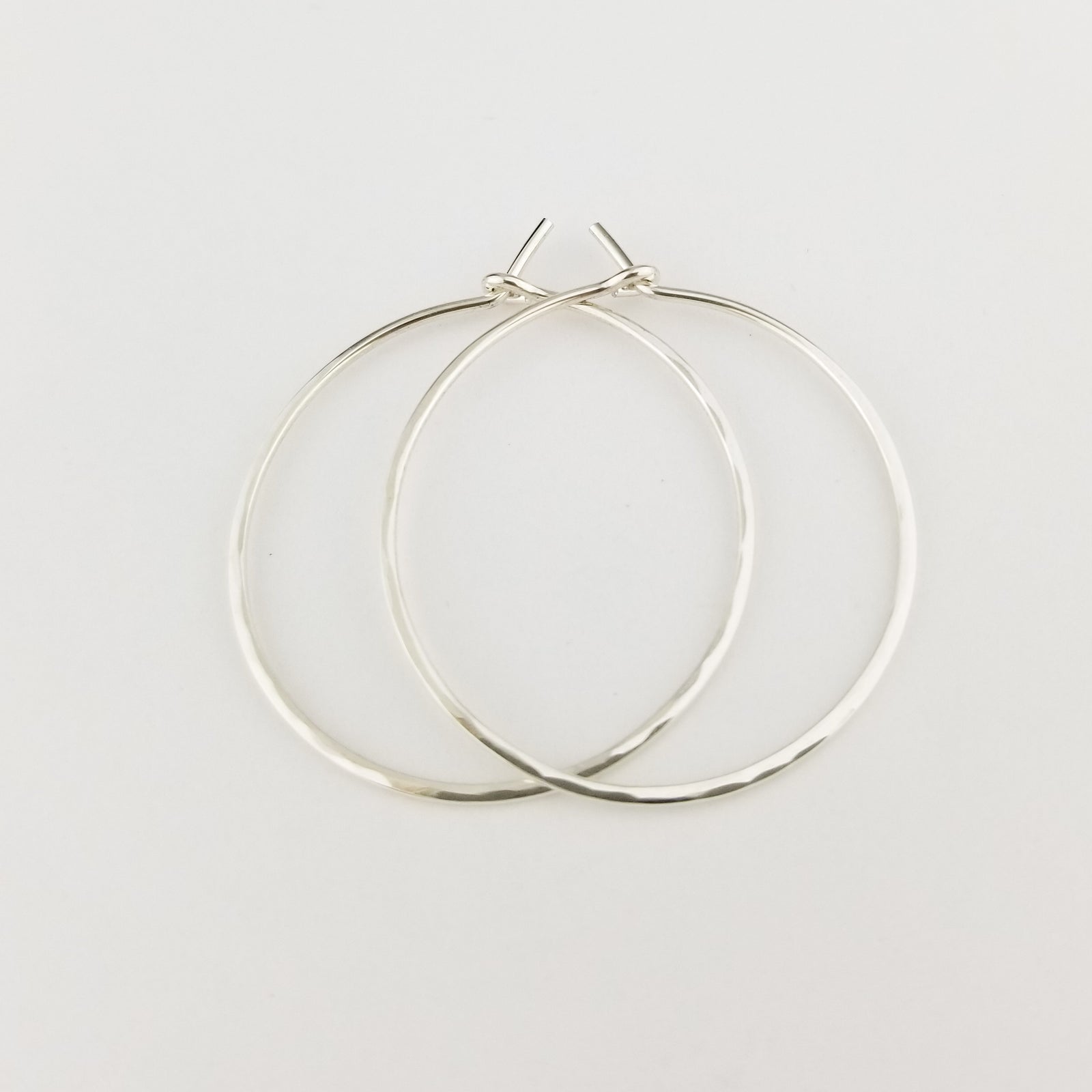Thin Hammered Silver Hoop Earrings