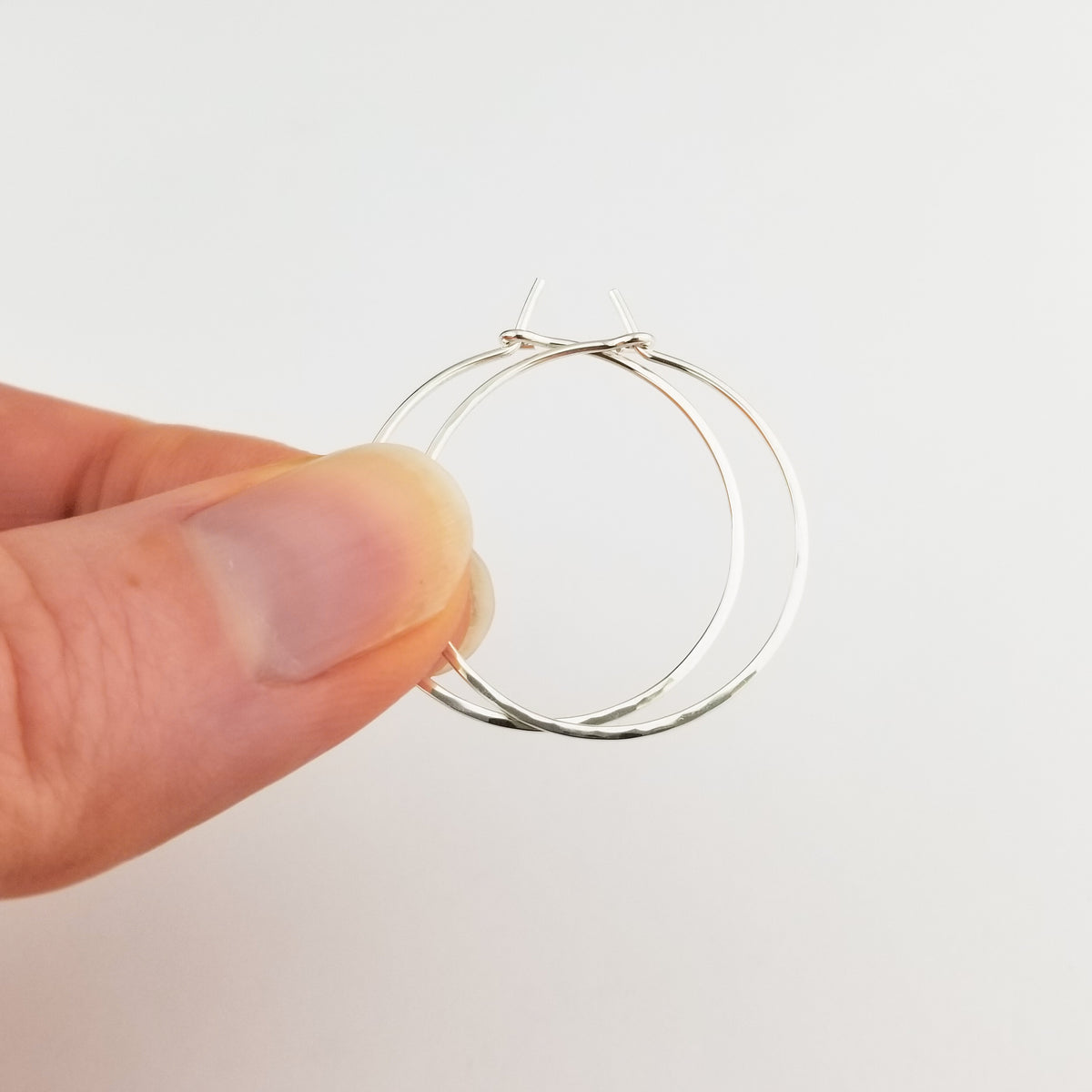 Thin Hammered Silver Hoop Earrings