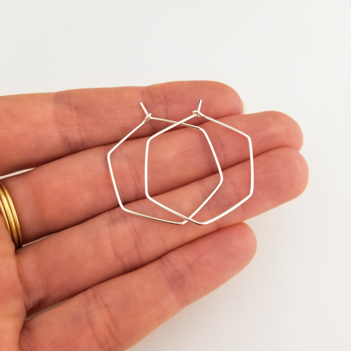 Thin Silver Hexagon Hoop Earrings