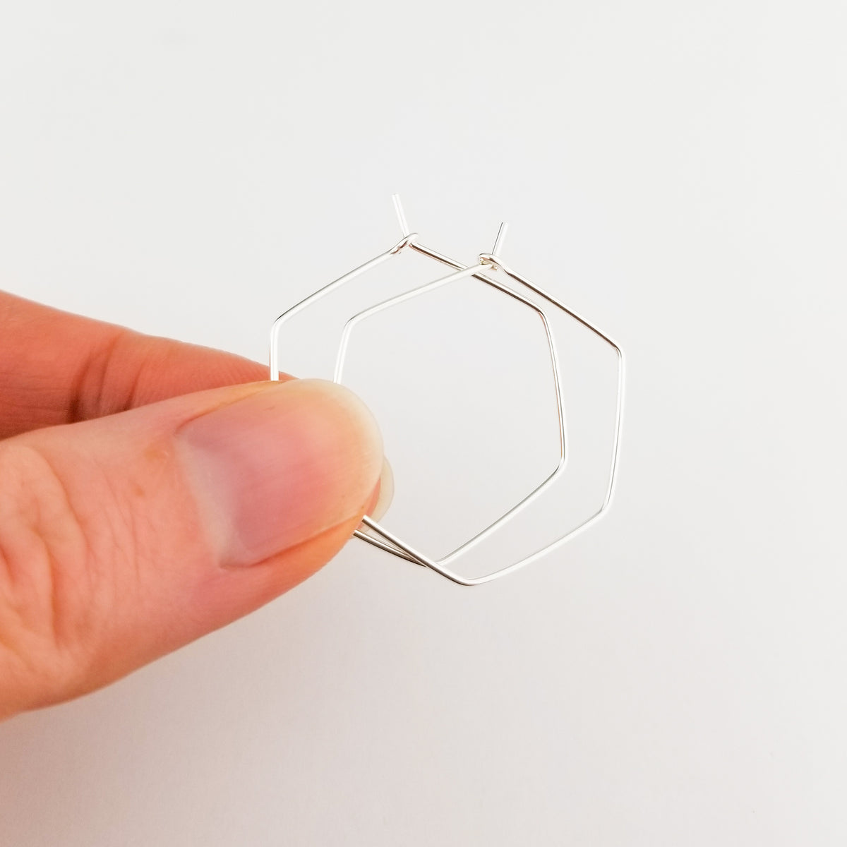 Thin Silver Hexagon Hoop Earrings