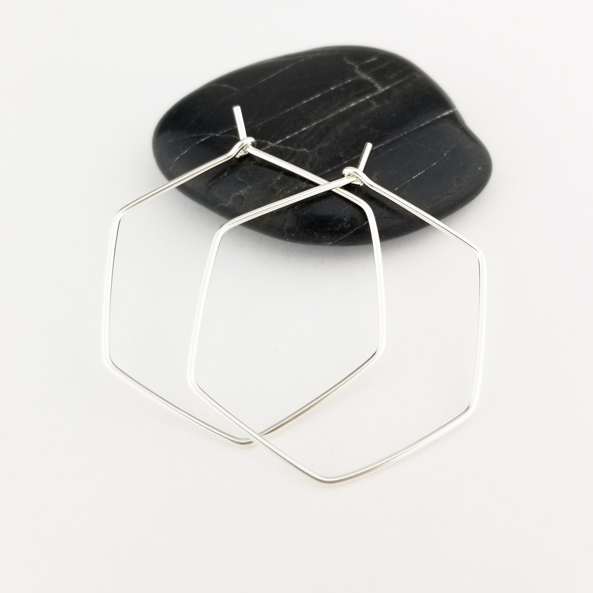 Thin Silver Hexagon Hoop Earrings