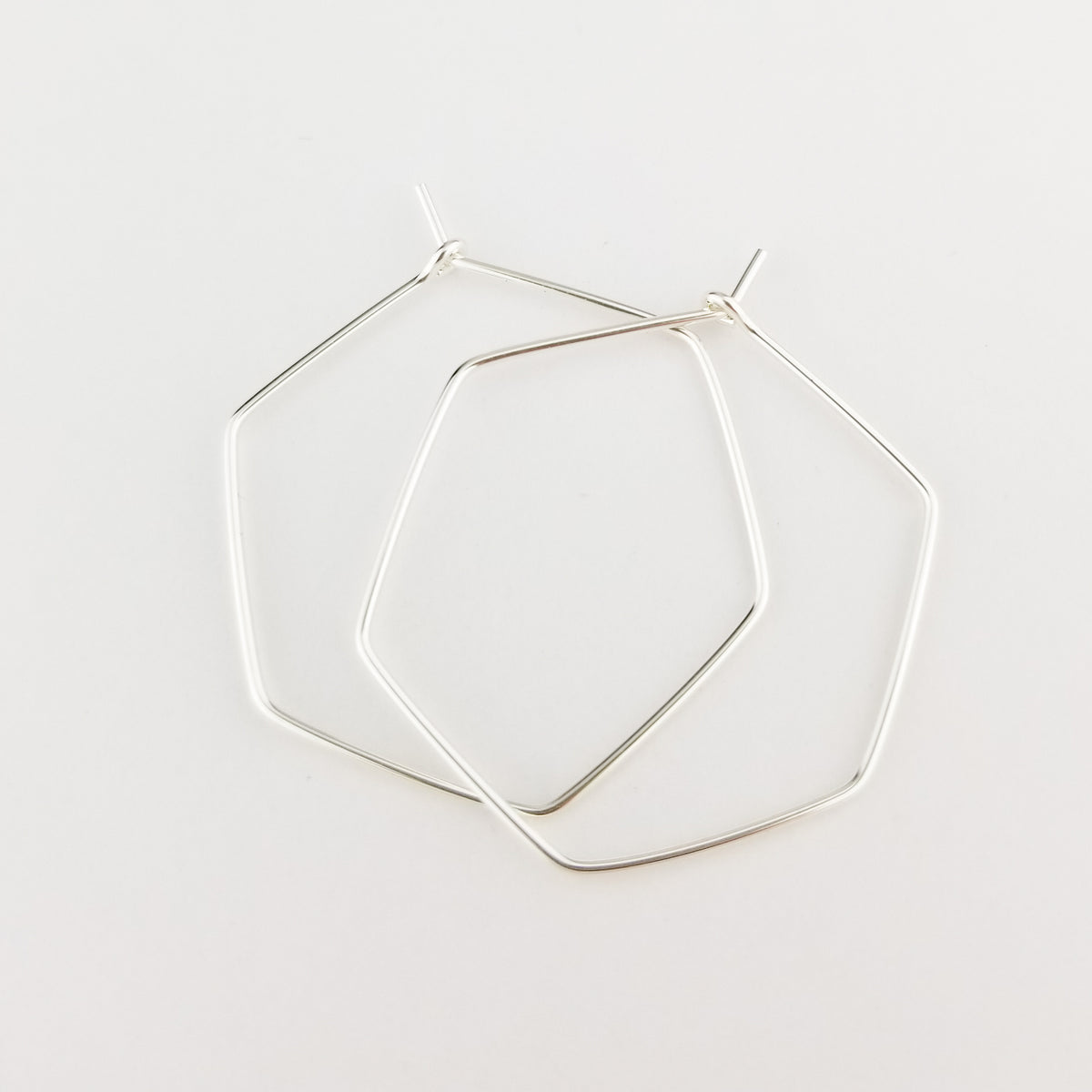 Thin Silver Hexagon Hoop Earrings