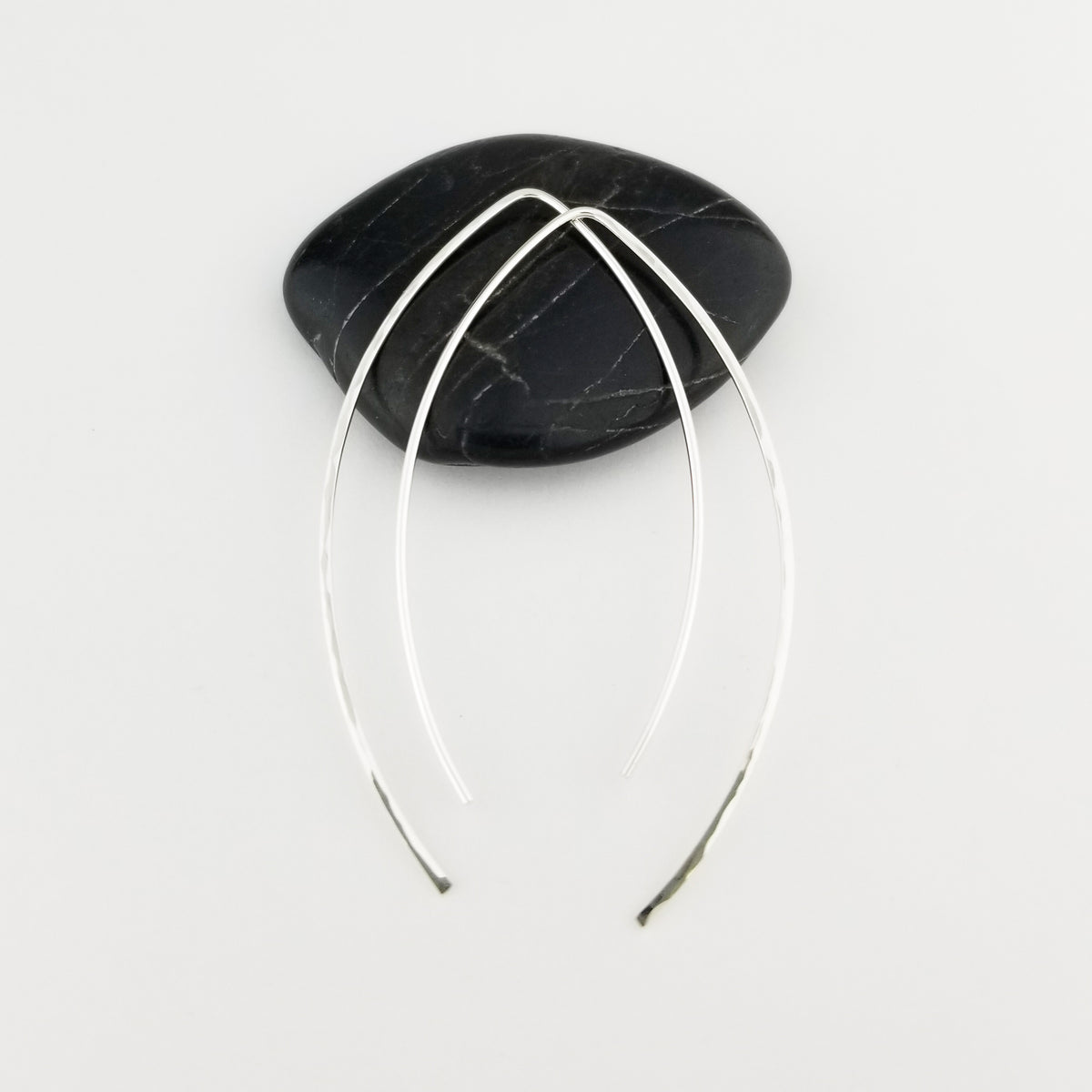 Thin Hammered Silver Open Hoop Threader Earrings