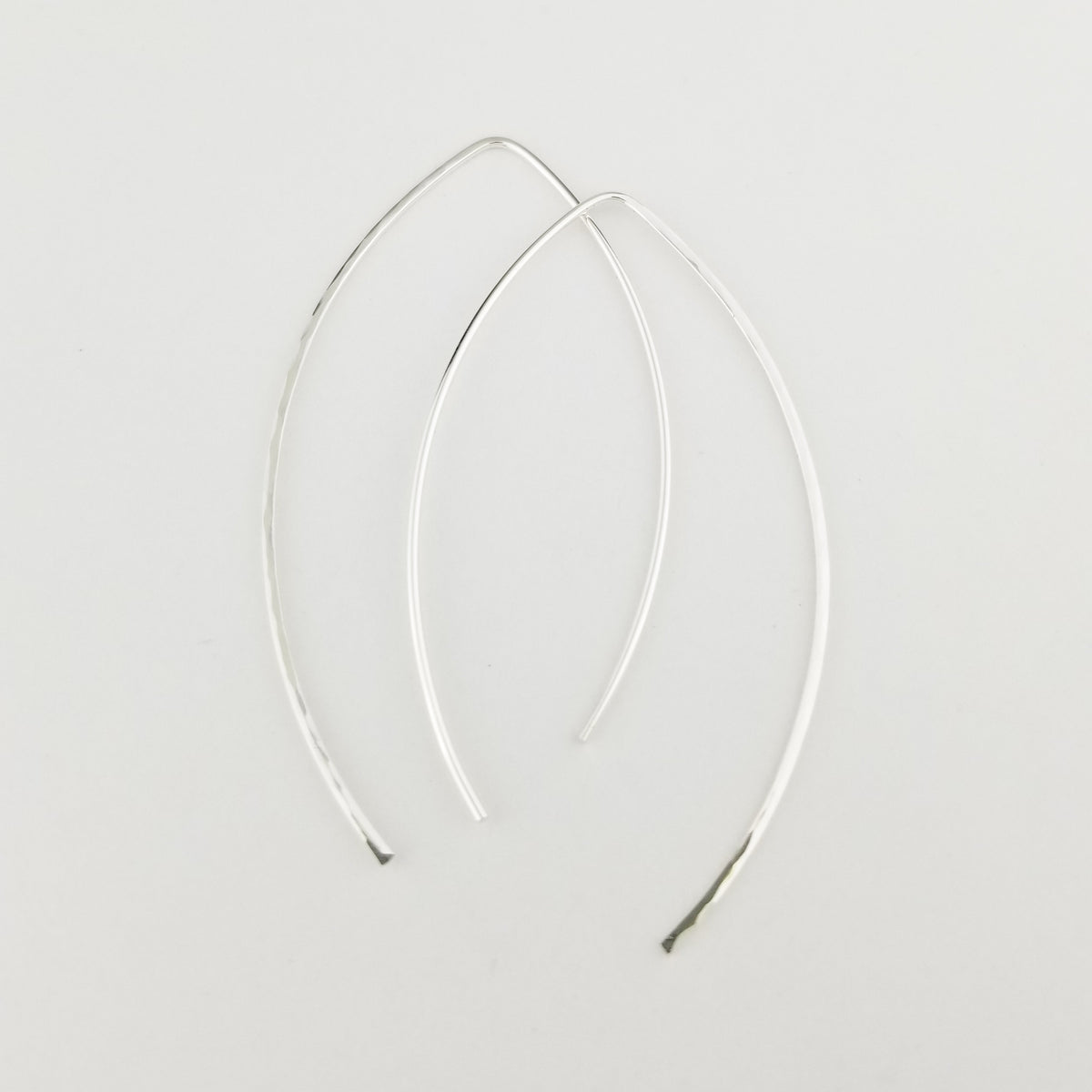 Thin Hammered Silver Open Hoop Threader Earrings