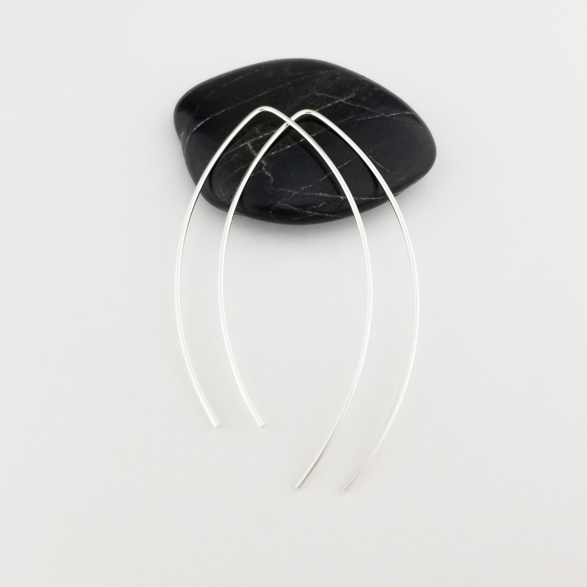 Thin Silver Open Hoop Threader Earrings