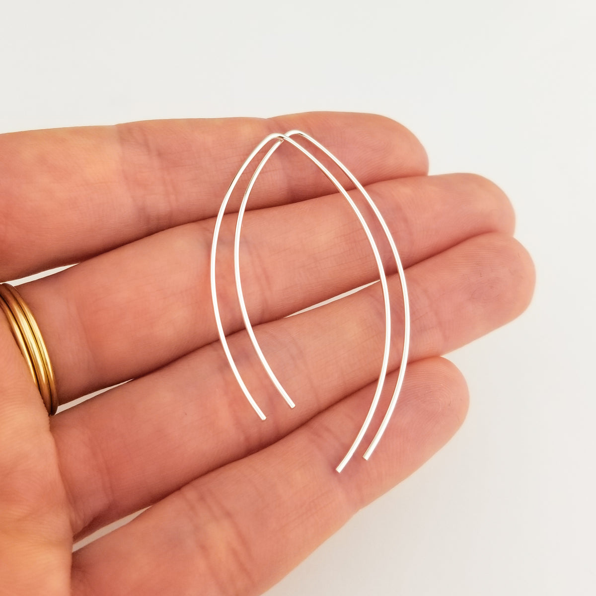 Thin Silver Open Hoop Threader Earrings