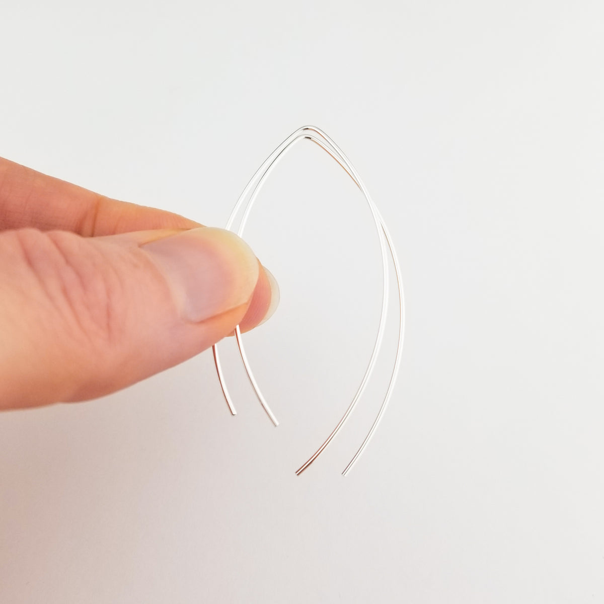 Thin Silver Open Hoop Threader Earrings
