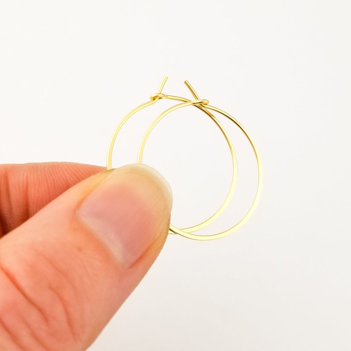 Thin Solid Hammered Gold Hoop Earrings